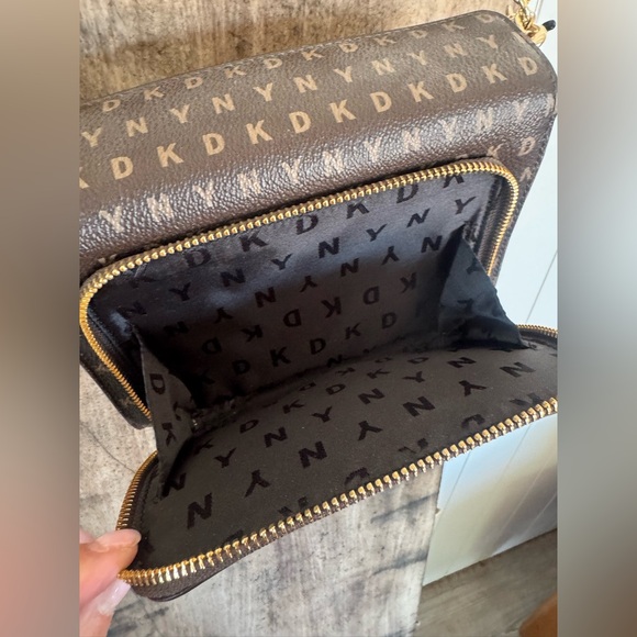 DKNY Dark Brown Monogram Shoulder Bag, chain strap - Picture 10 of 14